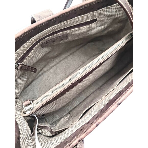 VTG Dooney & Bourke Ostrich Satchel Taupe Brown w Crossbody Strap - Picture 8 of 16